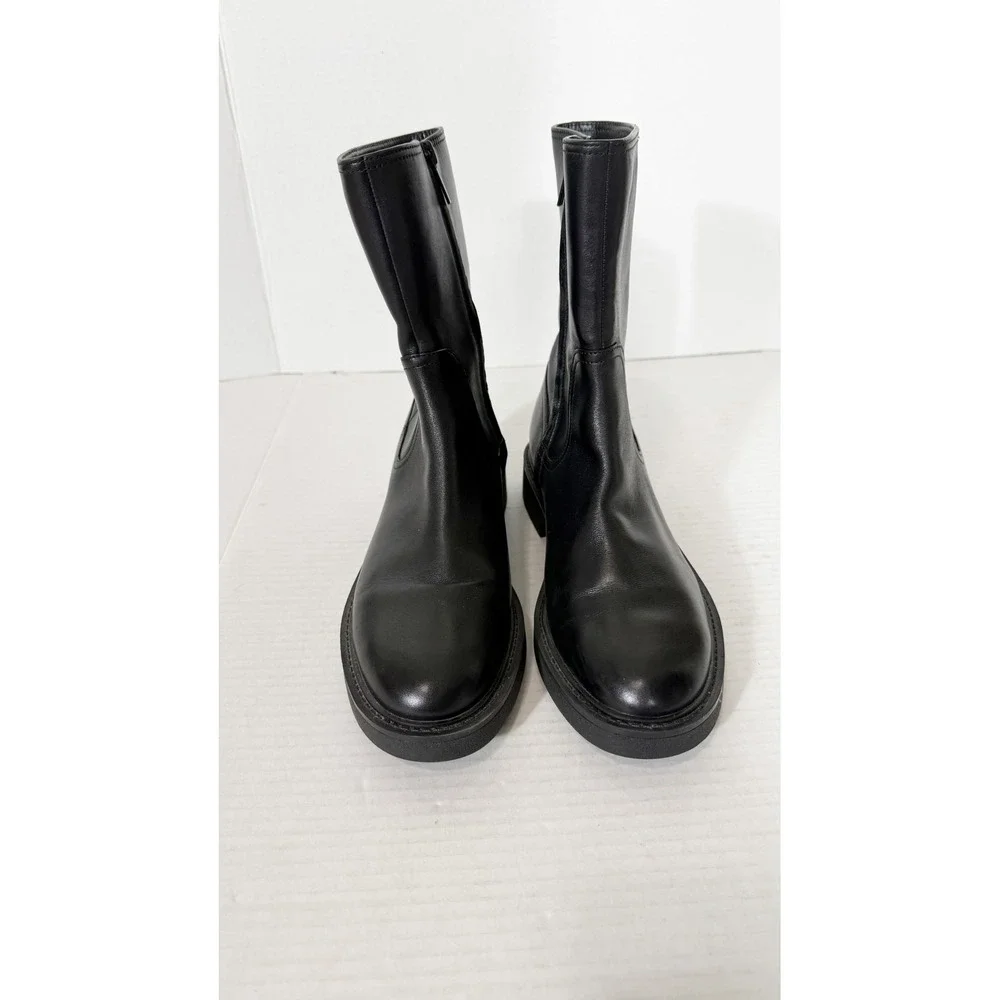 Veronica Beard Creswell Mid Calf Black Leather Minimalist Chelsea Boot Size 8